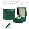Forest green pebble grain PU leather watch storage box with light gray lining - Lychee Pattern Dark Green