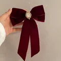 Barrette à cheveux nœud velours rouge vin rétro avec camée rose et perles à la main - Barrette à Ruban Rose en Velours Rouge
