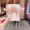 Pair of pink butterfly hair clips with tassels and beads for girls' Hanfu costume - 93# Fumengdiesheng Pink Style