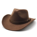 Chapeau de cowboy en feutre de laine marron classique avec bande tressée décorative - M (56-58cm) / Café Foncé