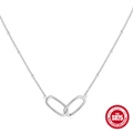 Minimalist S925 sterling silver interlocking double ring necklace on bead chain - 925 Silver / White Gold