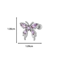 Silver butterfly cartilage earring with purple zircon stones measuring 1.06cm by 1.09cm - Purple (Single Piece)