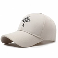 Beige cotton baseball cap featuring black tree embroidery and adjustable curved brim - Adjustable / Beige