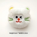 Detail view of small 6x6.5cm plush cat brooch with colorful embroidery and soft texture - Original with Back Opening / White