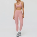 Ensemble de yoga deux pièces rose poudré avec brassière col U et legging taille haute - S / Haut Et Bas / Rose Pamplemousse
