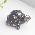 Cute black resin turtle figurine with gold foil flakes and natural crystal stones - Obsidian + Gold Foil