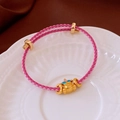 Pink braided rope bracelet with golden Caishen charm and adjustable metal clasp - 26# Bracelet - Pink Clown