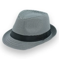 Classic houndstooth fedora hat with a black ribbon band for a stylish outdoor look - Black & White
