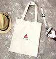 Große weiße Canvas-Einkaufstasche mit Wassermelonen-Druck und langen Schultergurten - Wassermelone Weiß