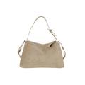 Borsa a spalla minimalista in camoscio marrone chiaro con tracolla regolabile e zip argento - Cachi
