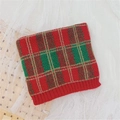 Kids' cozy red and green checkered knit scarf with soft texture for winter warmth - Red Plaid