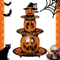 Dreistöckiger Halloween Kürbis-Etagerenständer aus Pappe mit Hexenhut und Party-Dekor - 3-Stufiger Kürbis-Tortenständer (J-0242)