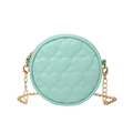Mini round mint green quilted chain bag for kids with sweet heart pattern stitching - Green