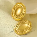 Detailed macro view of 18K gold-plated oval earrings with irregular wrinkled texture finish - Exaggerated Wrinkled Texture Oval Earrings (NMSE-F546-1)