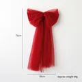 Large red Christmas mesh bow decoration with long ribbons for tree ornaments - 75cm / Burgundy