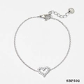 Polished silver stainless steel heart charm bracelet with sparkling zircon stones - Silver Bracelet (SBP502)