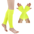 Neon green knit leg warmers and fingerless arm sleeves set for street style wear - Small Size / Neon Yellow