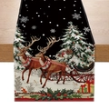 Christmas reindeer sleigh table runner made of durable woven fabric on a wooden table - Night Reindeer Sleigh