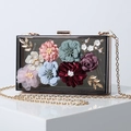 Transparent acrylic evening bag with gold frame and colorful handmade fabric flowers - Transparent Black