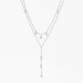 Elegant silver double-layer Y-shaped stainless steel necklace with clear zircon pendants - Silver (PD1918)