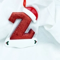 Sparkly red letter Z Christmas ornament with resin sequins and festive Santa hat - Letter Z