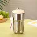 Sleek silver stainless steel coffee cup with beige lid and sunshine lanyard detail - Plain Style / Silver - White Lid