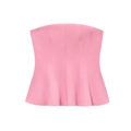 Pink strapless corset top with structured seams and flared hem on a white background - S / Rose Red