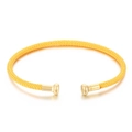Bracelet jonc tressé jaune en forme de C avec embouts dorés polis de forme champignon - Jaune (KB167453-QY)
