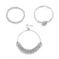 Dreiteiliges Silberarmband-Set mit Perlen, Büroklammerkette, OT-Verschluss und Pavé-Zirkon - Silber OT Schnalle Kubanisches Ketten-Set (A-446)