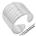 Anillo ajustable de rayas plateadas en acero inoxidable con superficie texturizada - 1.7cm/Abierto Ajustable / Color Acero