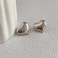Polished silver 3D heart stud earrings in S925 sterling silver with mirror finish - Silver