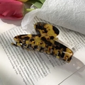 Primer plano de pinza de pelo de acetato de carey sobre páginas de libros - Estampado de Leopardo Oscuro