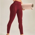 Leggings sportivi senza cuciture a vita alta da donna rosso bordeaux con motivi a costine - S / Borgogna
