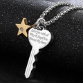 Silver heart key necklace and gold star pendant with engraved romantic message - Heart Key and Star