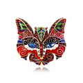Vintage style cat mask brooch with colorful crystals and enamel finish for fashion - Red