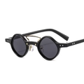 Punk hip hop sunglasses with black hexagonal frame and golden metal nose bridge - Black Frame Grey Lens