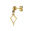 Titanium steel stud earring in gold finish with a round ball and rhombus hollow pendant - Hollow Rhombus Pendant (No. 20) / Gold