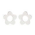 Gros plan des boucles d'oreilles fleur en acier inoxydable avec centre évidé argent - Pétale Creux / Couleur Acier