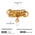 Golden stainless steel multi-layered ring with a sparkling crystal charm pendant - Gold (JDR0303006-9)