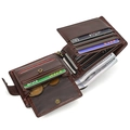 Detail of genuine leather tri-fold wallet with red stitching and multiple card slots - 6205 Style / Coffee Oil Leather