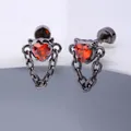 316L gold plated stainless steel devil heart earrings with red gems and chain tassels - 0.8mm Gauge x 6mm Length / Gun Black Cat Ear Tassel (Style 12)