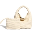 Sac hobo chic en cuir tissé main blanc crème avec petite pochette zippée assortie - Blanc Cassé