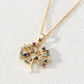 18K gold plated tree of life pendant necklace with multicolored cubic zirconia crystals - Style B-Round Hollow Multi-color Zircon