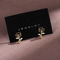 Boucles d'oreilles rose noire en argent S925 rétro avec tige dorée et feuilles de zircon - Argent 925 / Or Noir (ES2406)