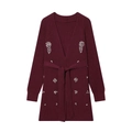 Fashionable wine red knitted cardigan with V-neck and rhinestone floral embellishments - S / Burgundy