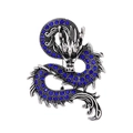 Retro silver dragon brooch with vibrant blue rhinestones and s-shape vintage finish - Silver/Blue Rhinestone
