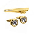 Parure de boutons de manchette et pince à cravate dorés avec cristaux de zircone - Set / Or/Zirconium Blanc