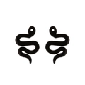 Detail of minimalist black S-shaped snake earrings with a sleek polished finish - 274 Snake / Black