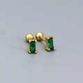 Elegant gold-plated S925 silver stud earrings with emerald-cut green zircon and screw backs - 925 Silver / Golden (Green Stone)
