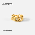 Detail shot of golden 18k gold plated stainless steel twist chain ring weighing 2.63g - Adjustable Open / Gold